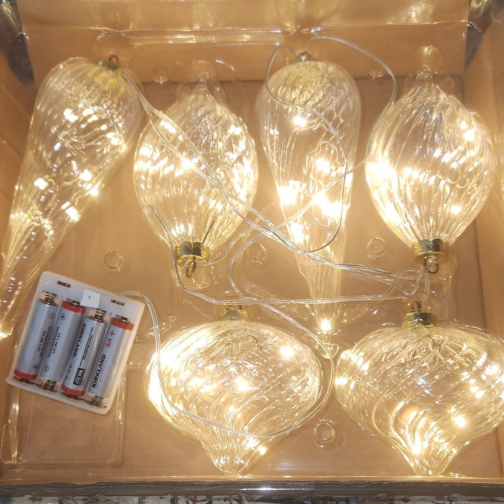 Pottery Barn Holiday Swirl Glass Ornament String Lights Battery Operated